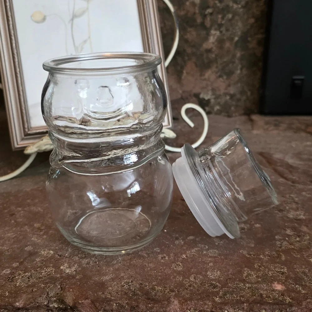 Vintage Clear Glass Snowman Jar with Top Hat Lid Airtight Holiday Candy Cookie